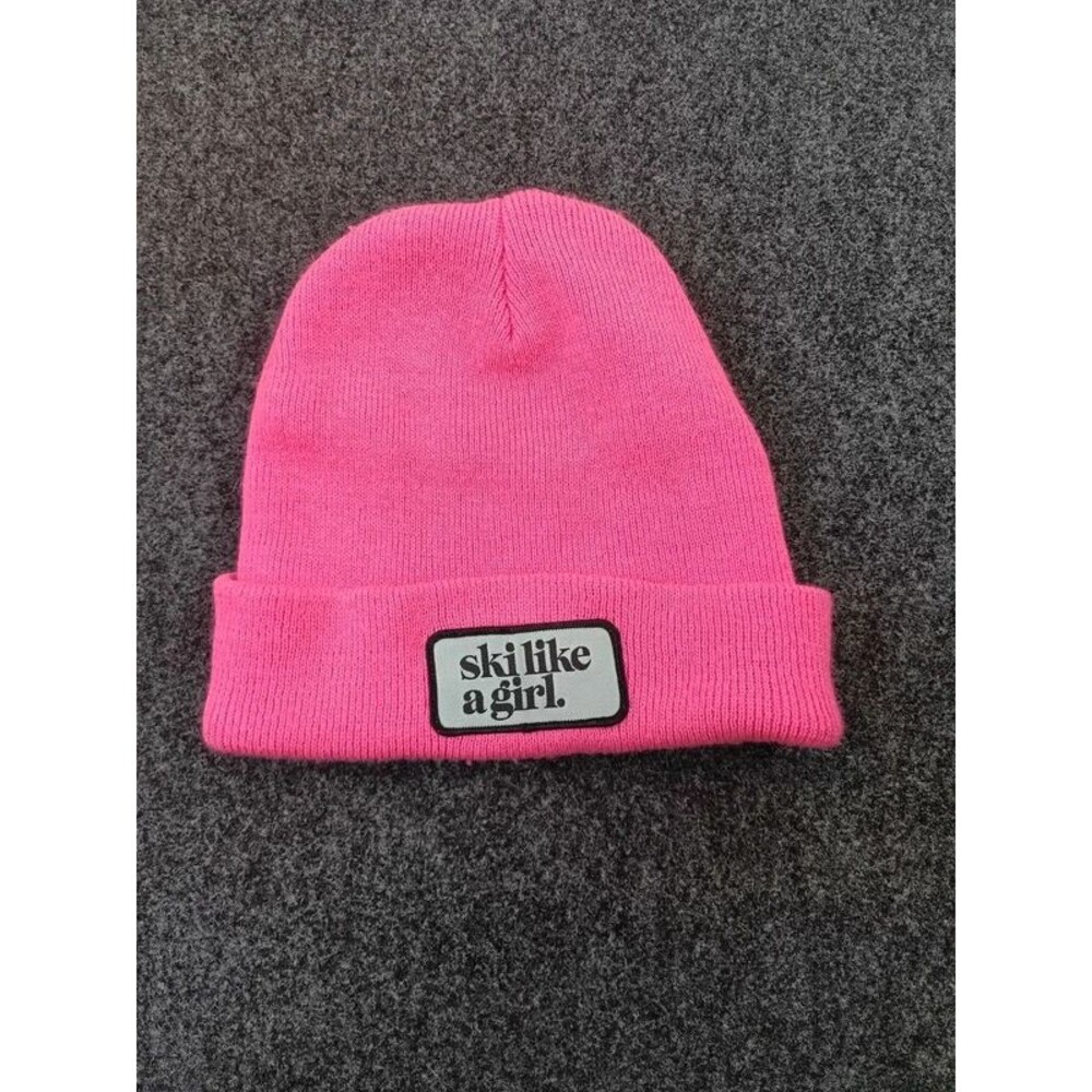 Ski like a girl beanie hat winter pink